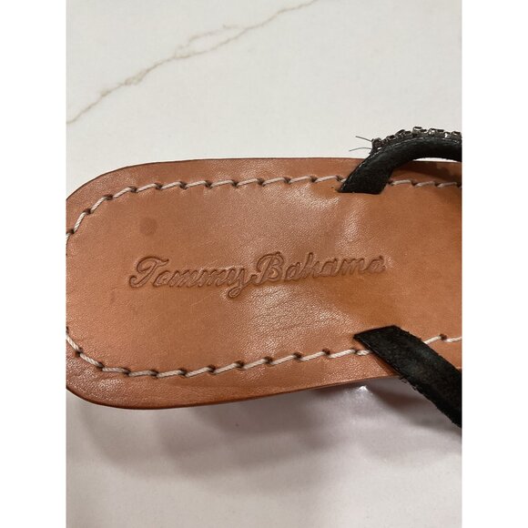 Tommy Bahama Women's Black Beaded Leather Wedge Sandals Size 8 - Picture 3 of 4
